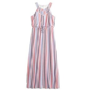 336. Three Pink Hearts Kohls Cameo Maxi Dress Striped Tie Front Girls L